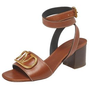 Valentino Vlogo Block Heel Brown Leather Sandals